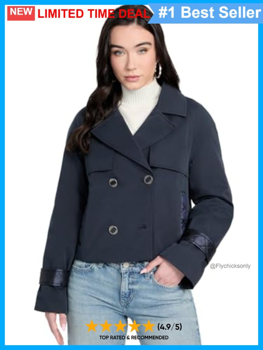 Cropped Double Breasted Trench Coat Quilted Notch Collar